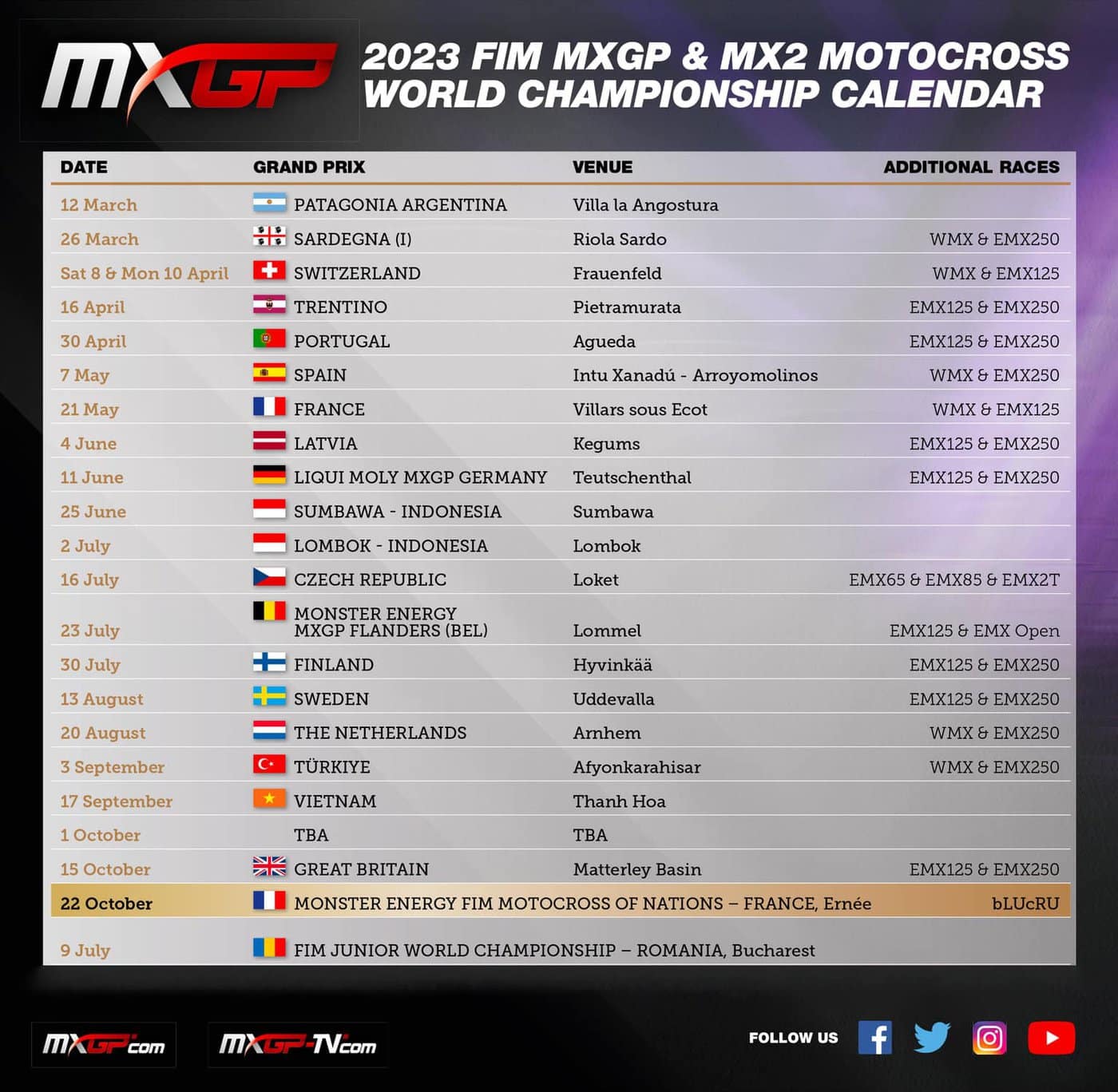 Calendar by MXGP.com