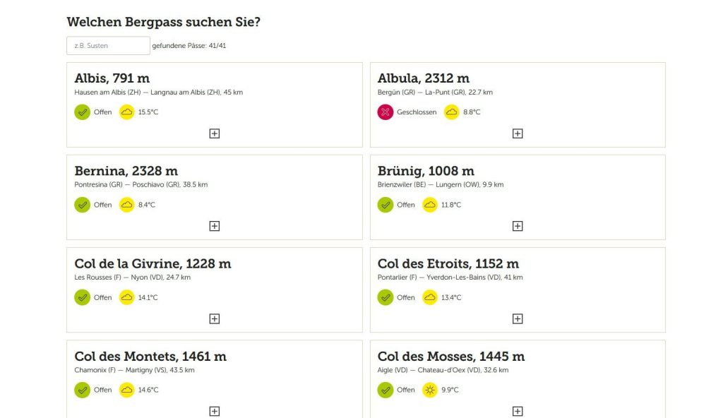 Screenshot vom Pässe-Portal des TCS.